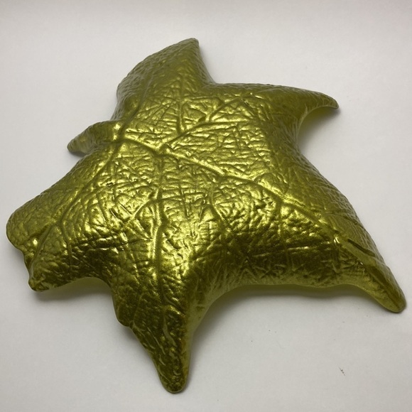 Set of 2 Autumn Maple Leaf Shaped Decorative Glass Plate Metallic Serving Dish - Picture 3 of 7